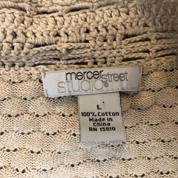 Mercer Street Studio Womens Cardigan Sweater Large Beige Open-Front Crochet Boho - Picture 5 of 12